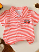 Children's Striped Firetruck Embroidered T-Shirt