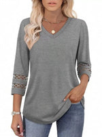 Full Size V-Neck 3/4 Sleeve T-Shirt Plus Size