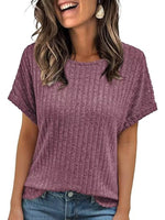 Casual Ribbed Knit Short Sleeve T-Shirt