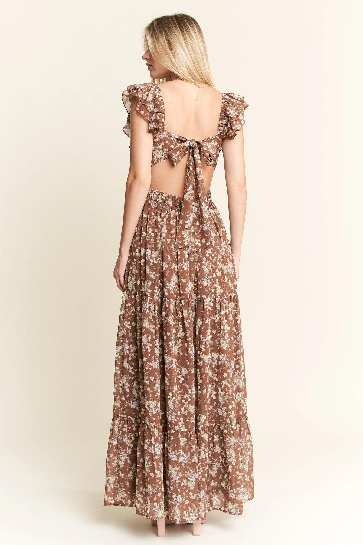 Jade By Jane Ruffle Sleeve Tiered Maxi Dress - Ladyez