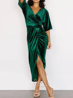 Ruched Surplice Half Sleeve Dress - Ladyez