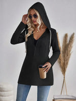 Drawstring Textured Zip Up Drawstring Hooded Jacket