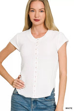 Zenana Double Knit Snap Button Short Sleeve Shirt