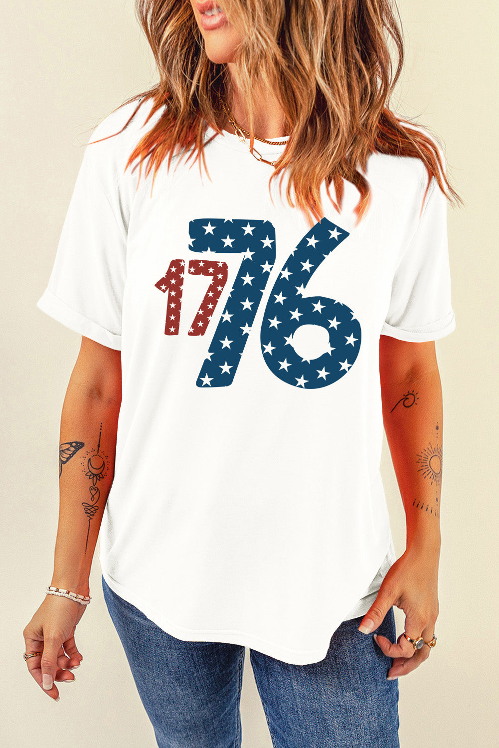 1776 Round Neck Short Sleeve T-Shirt - Ladyez