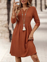 Ribbed Knit Long Sleeve A-Line Dress