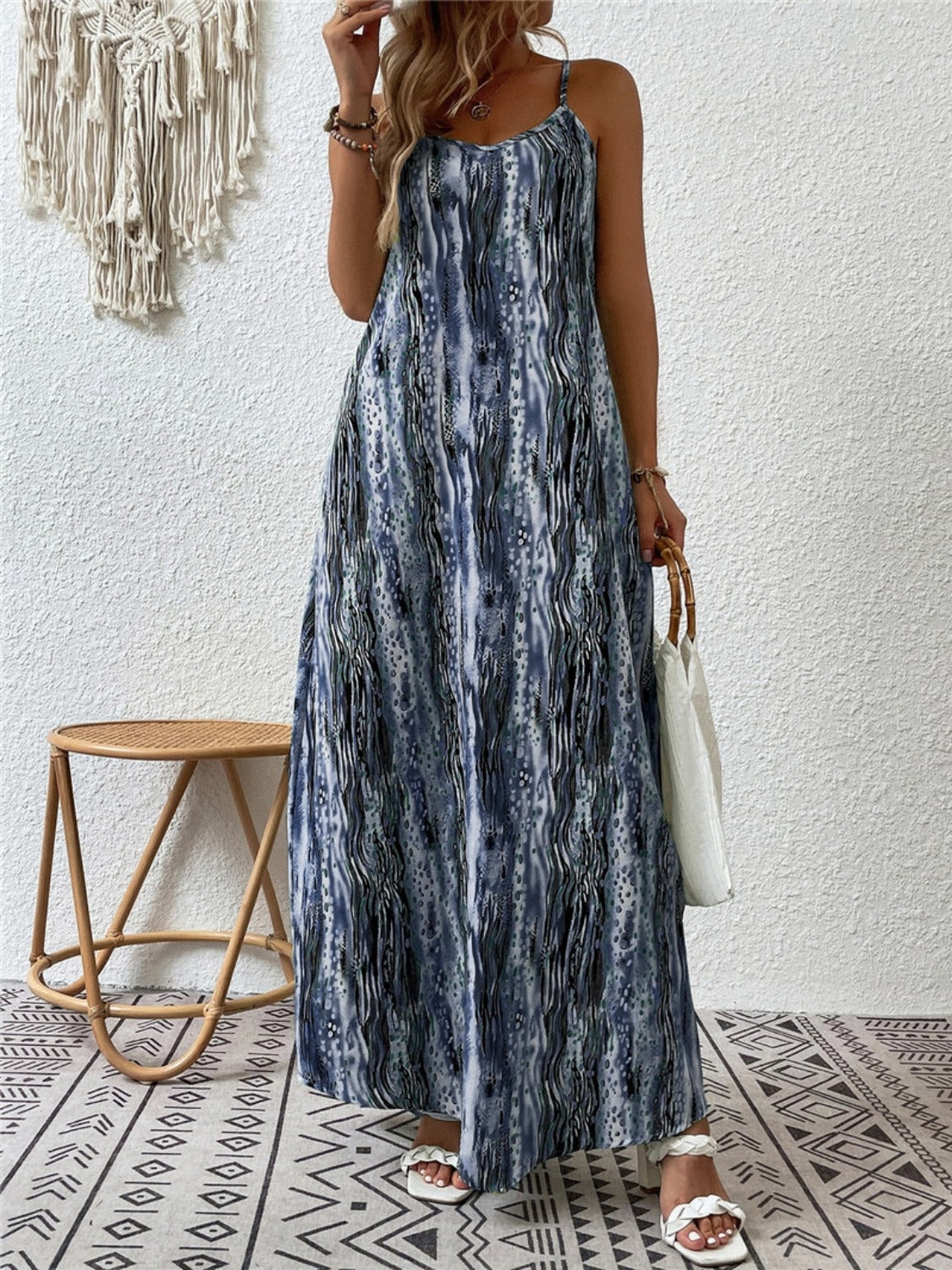 Full Size Printed Scoop Neck Maxi Cami Dress - Ladyez