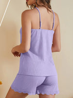 Lace-Trimmed Ribbed Cami and Shorts Lounge Set - Ladyez