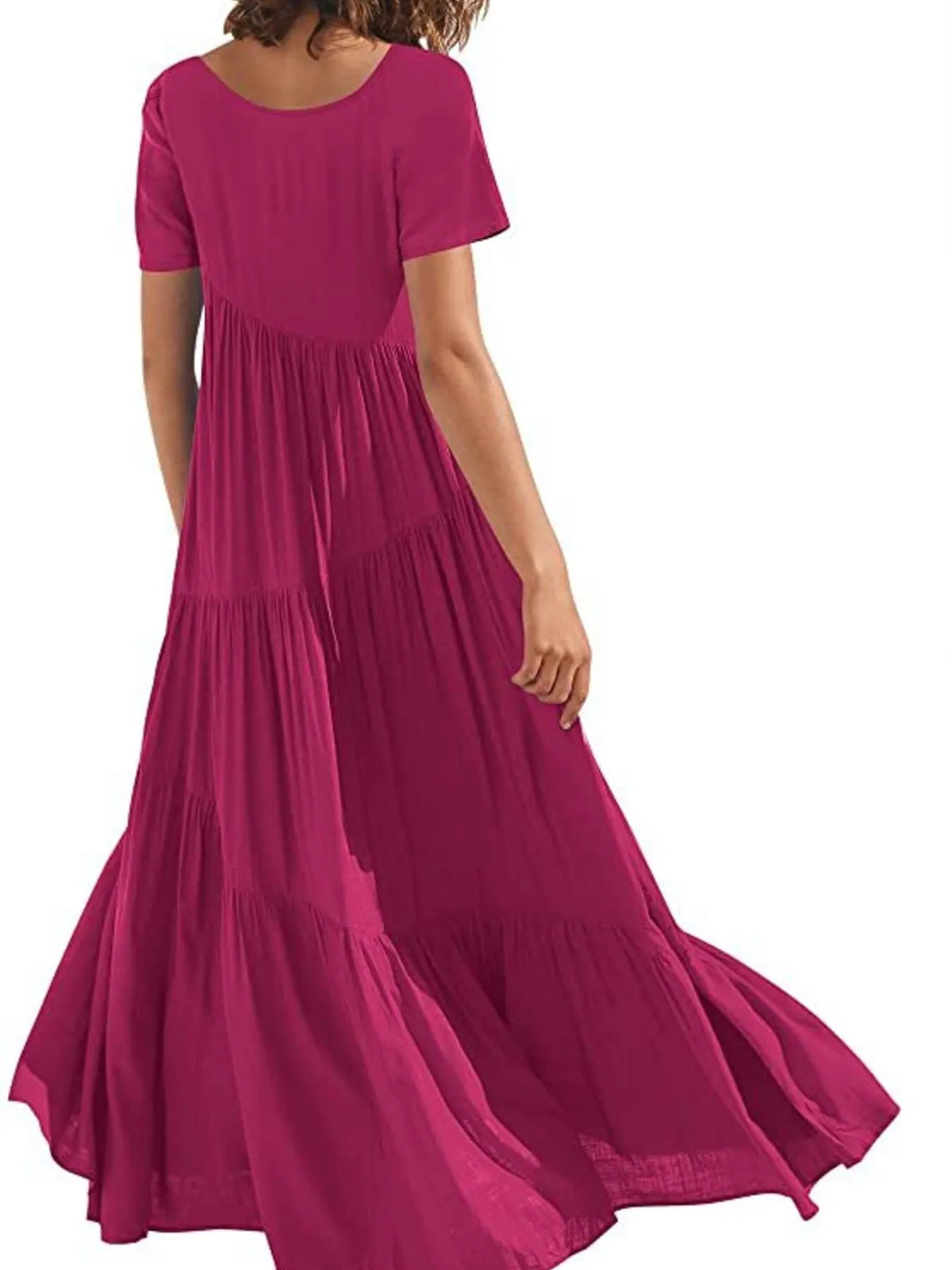 Round Neck Tiered Ruffle Maxi Dress - Ladyez