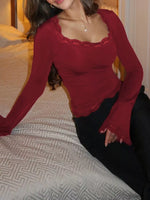 Lace Trim Long Sleeve T-Shirt