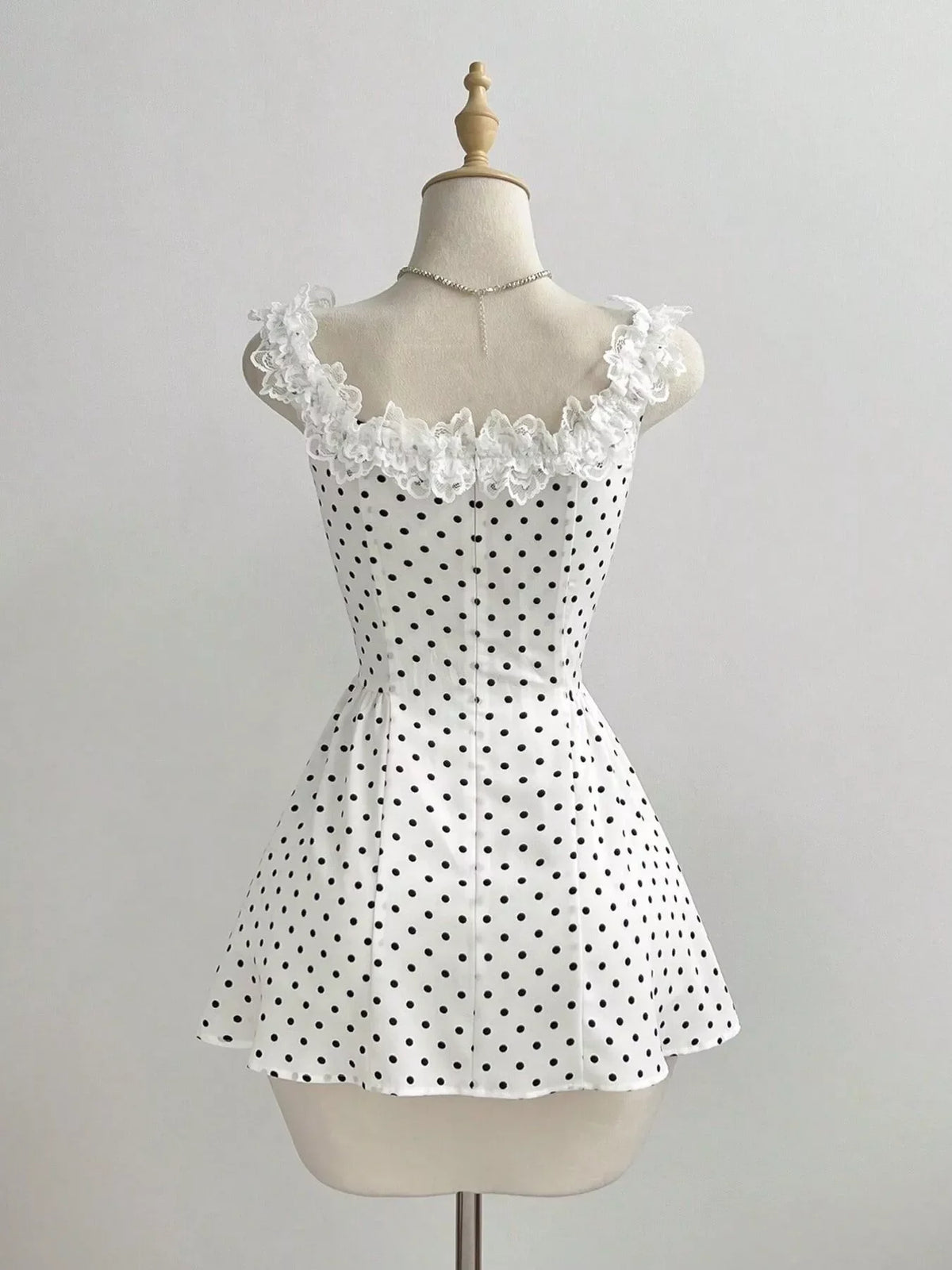 Polka Dot Lace Trim Mini Dress