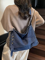 Casual Denim Crossbody Bag with Button Detail