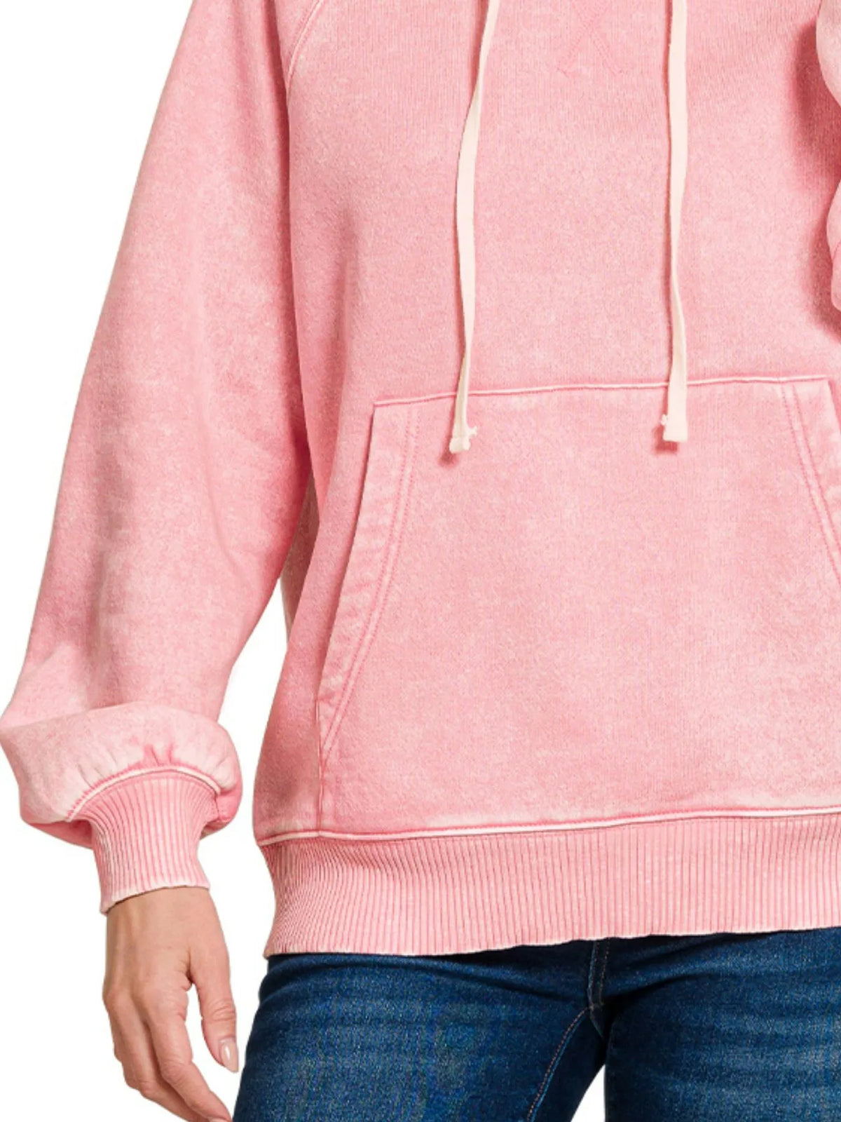 Zenana Acid Wash Fleece Hoodie with Kangaroo Pocket