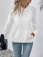 Lace Sleeve Kangaroo Pocket Hoodie
