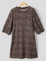 Leopard Print Bubble Sleeve Shift Mini Dress