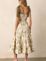 Floral Print Tiered Midi Dress with Tie Straps