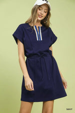 Umgee Knit Zip Front Drawstring Dress