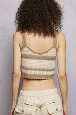 POL Floral Embroidered Cropped Crochet Cami with Scalloped Hem
