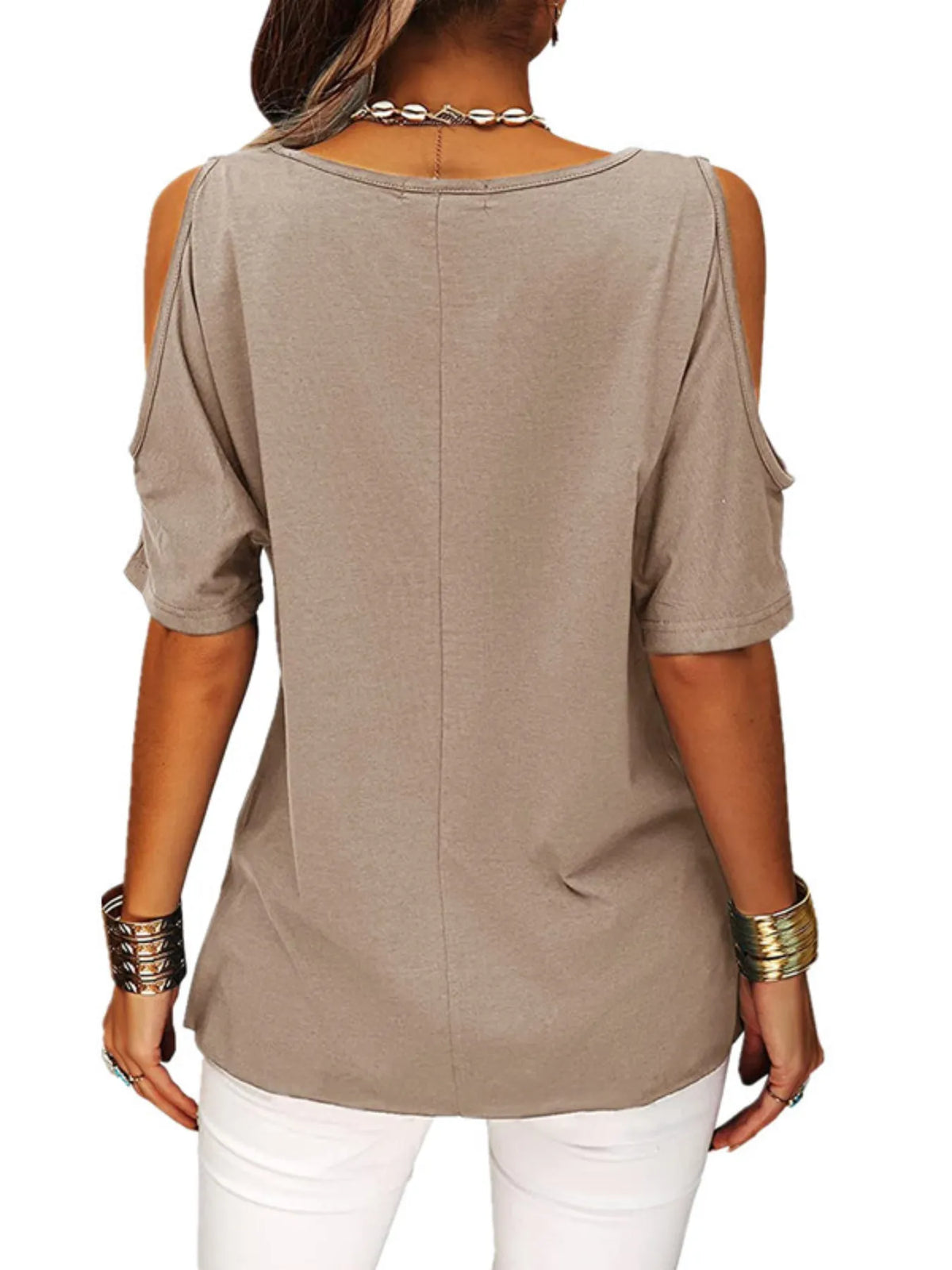Full Size Crisscross Cold Shoulder Casual T-Shirt Plus Size - Ladyez