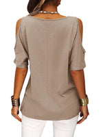 Full Size Crisscross Cold Shoulder Casual T-Shirt Plus Size - Ladyez