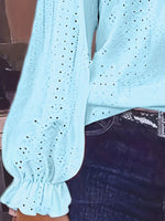 Plus Size Eyelet V-Neck Flounce Sleeve Blouse