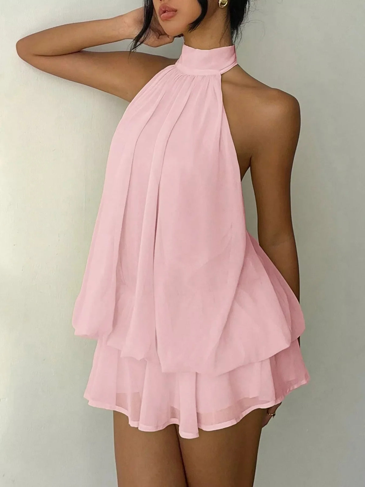 Halter Neck Ruched Mini Dress