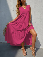 FAM-FAM Tiered V-Neck Sleeveless Dress - Ladyez