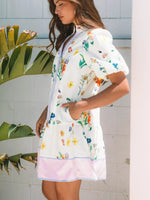 Floral Print Notched Short Sleeve Dress