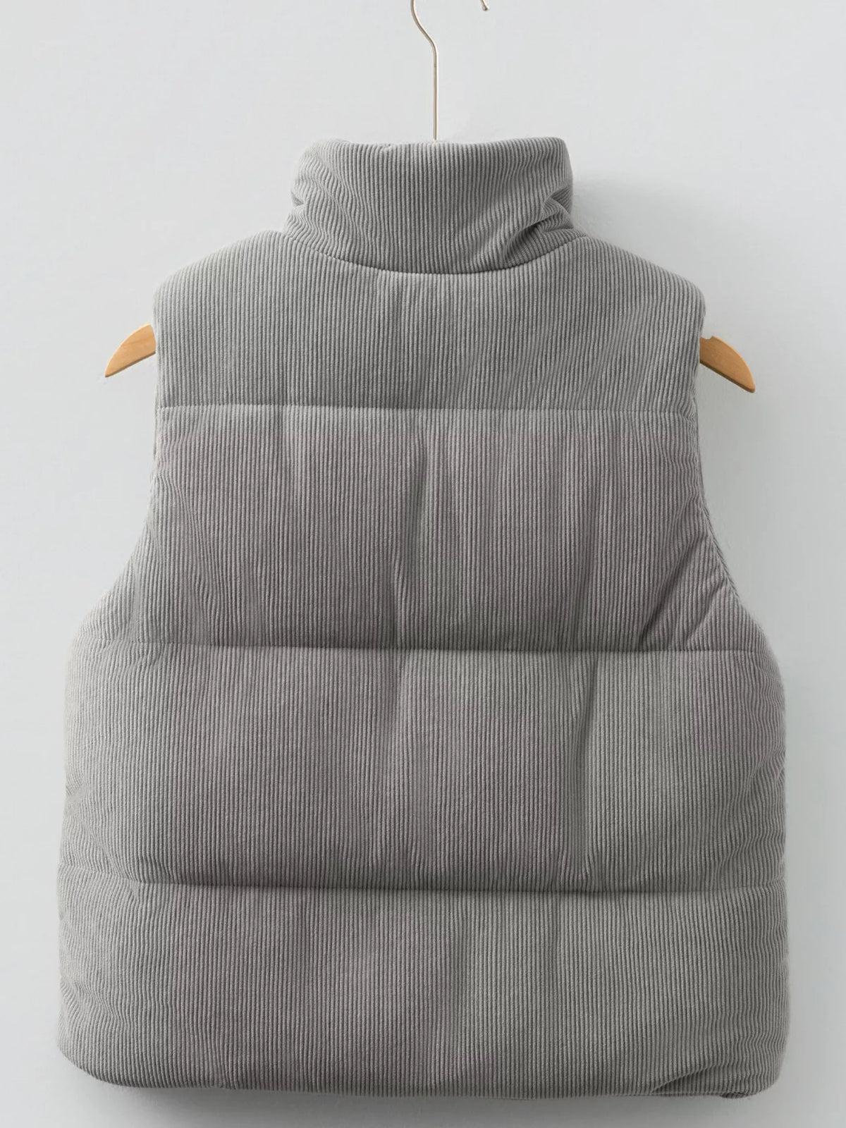 Corduroy Stand Neck Zipped Puffer Vest