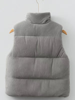 Corduroy Stand Neck Zipped Puffer Vest