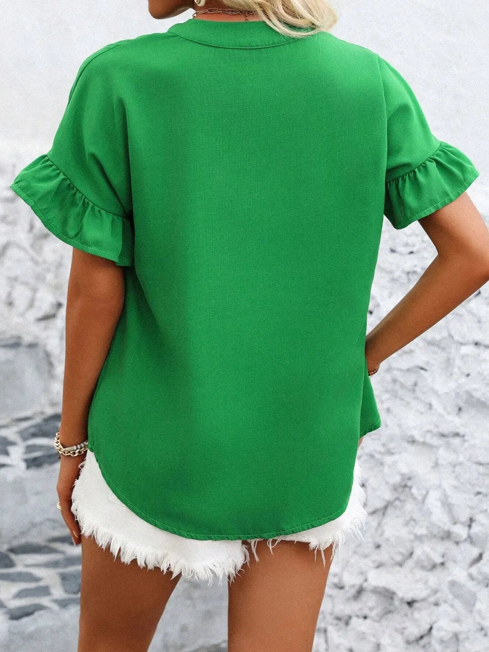 Button Down Ruffled Short Sleeve Shirt