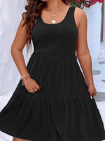 Plus Size Tiered Scoop Neck Tank Dress - Ladyez