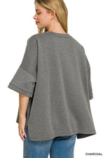 Zenana Full Size Scuba Round Neck Top With Side Slits Plus Size