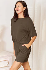 Basic Bae Bamboo Full Size Round Neck Drop Shoulder T-Shirt and Shorts Set