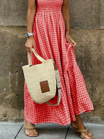 Smocked Gingham Maxi Dress with Ruffle Straps - Ladyez