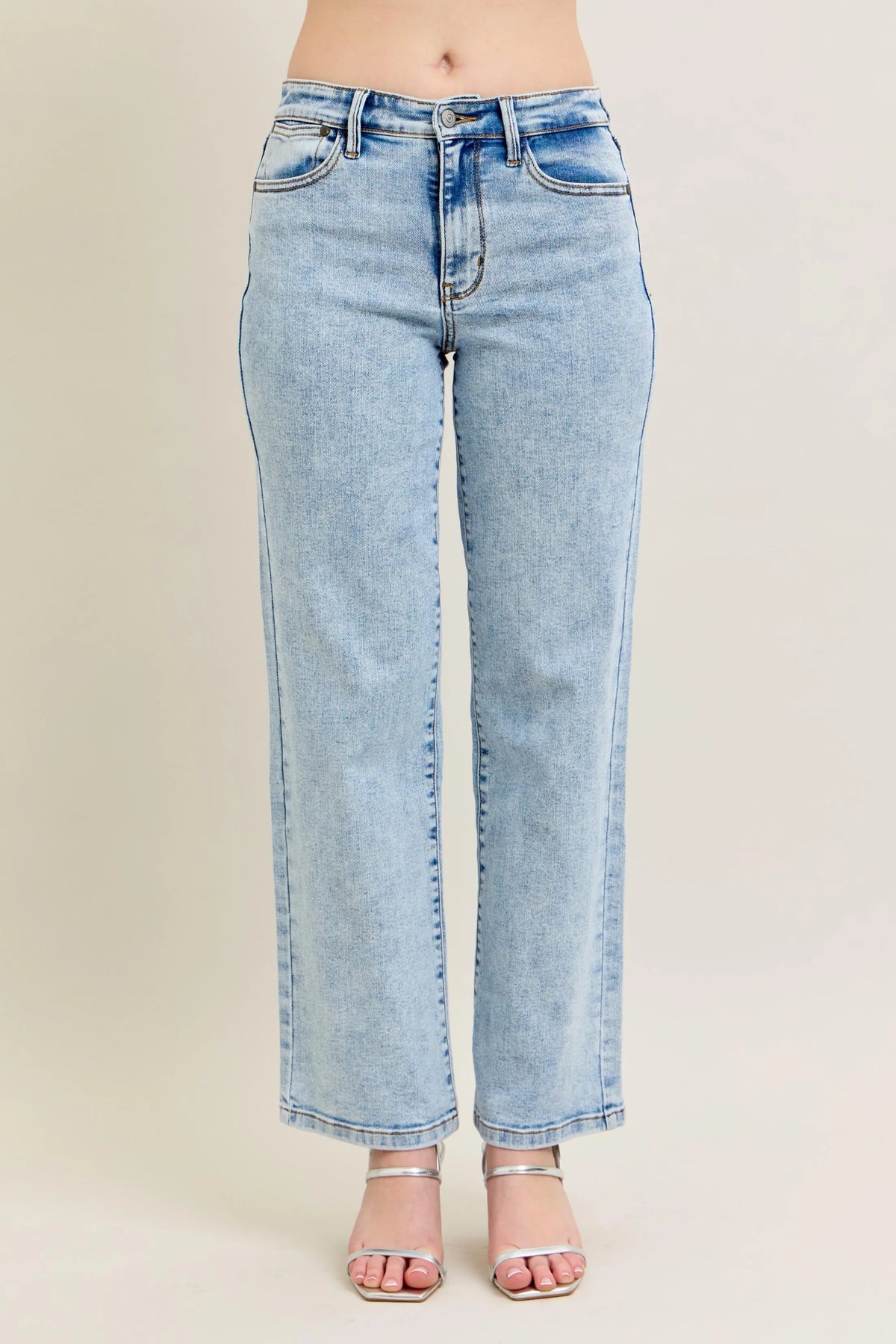 Judy Blue Full Size High Waist Stone Wash Straight Jeans Plus Size - Ladyez