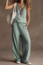 V-Neck Tank and Wide Leg Pants Set