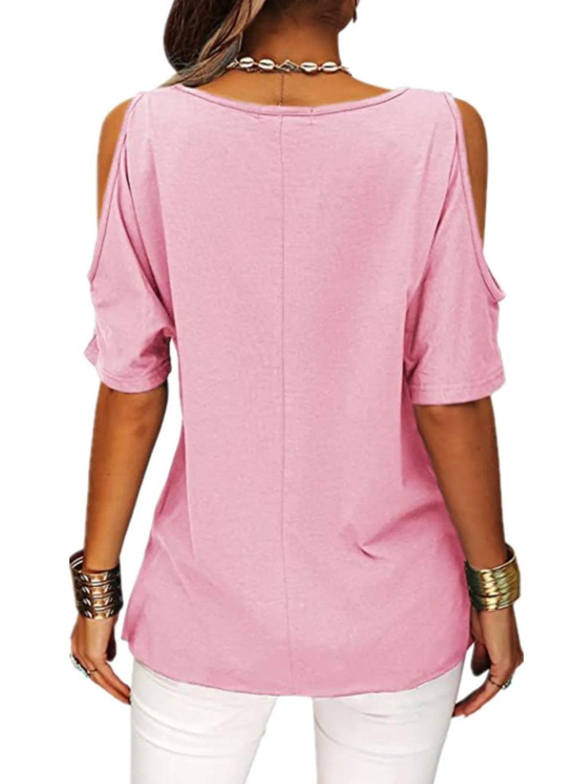 Full Size Crisscross Cold Shoulder Casual T-Shirt Plus Size - Ladyez