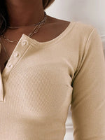Button Detail Long Sleeve T-Shirt - Ladyez