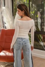 BiBi Textured Sheer Boat Neck Top