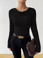 Cowl Neck Ribbed Knit Top