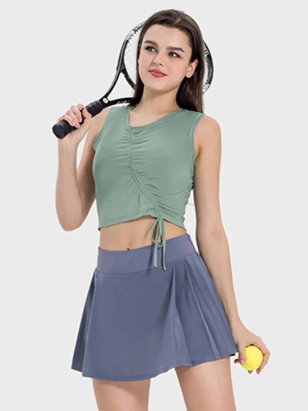 Millennia Drawstring Ruched Wide Strap Active Tank - Ladyez