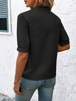 Embroidered Notched Short Sleeve Blouse