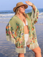 Plus Size Fringe Open Front Cover-Up - Ladyez