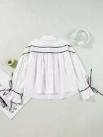 Elegant Contrast Bow-Tie Ruffle Blouse