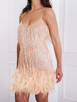 Fringe Feather Hem Mini Dress