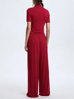 Mock Neck Short Sleeve Top and Pants Set