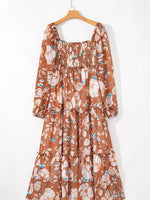 Smocked Printed Long Sleeve Tiered Dress