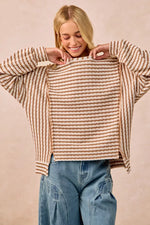 BiBi Open Seam Detail Textured Stripe Knit Top