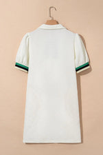 Striped Collared Zip Up Textured Dress