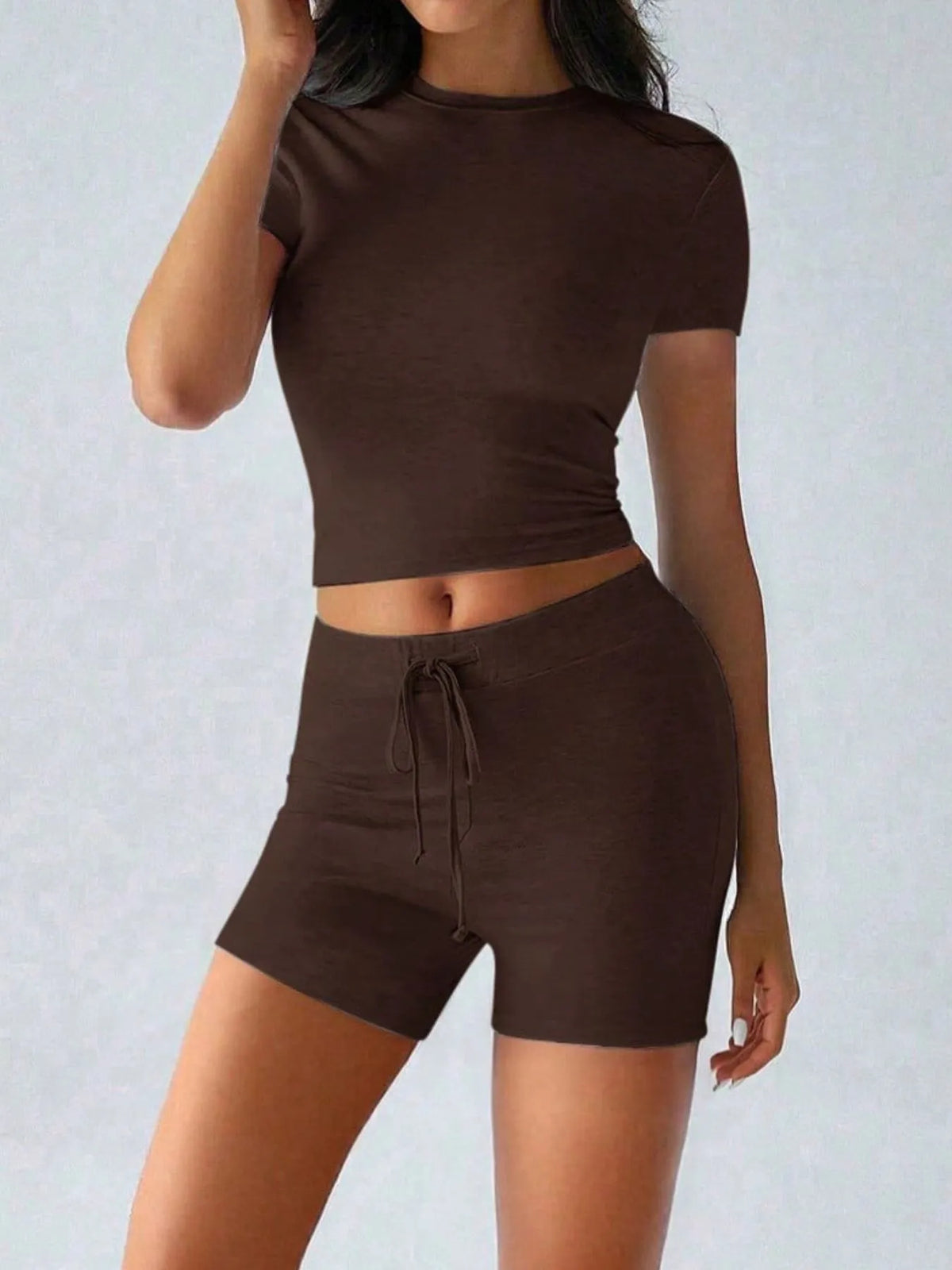Round Neck Short Sleeve Top and Shorts Set - Ladyez